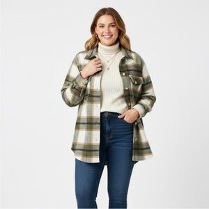Joie New Plaid Button-Up Shacket Green and Cream Size 1X